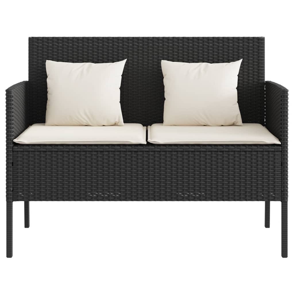 Banc de jardin avec coussins noir résine tressée