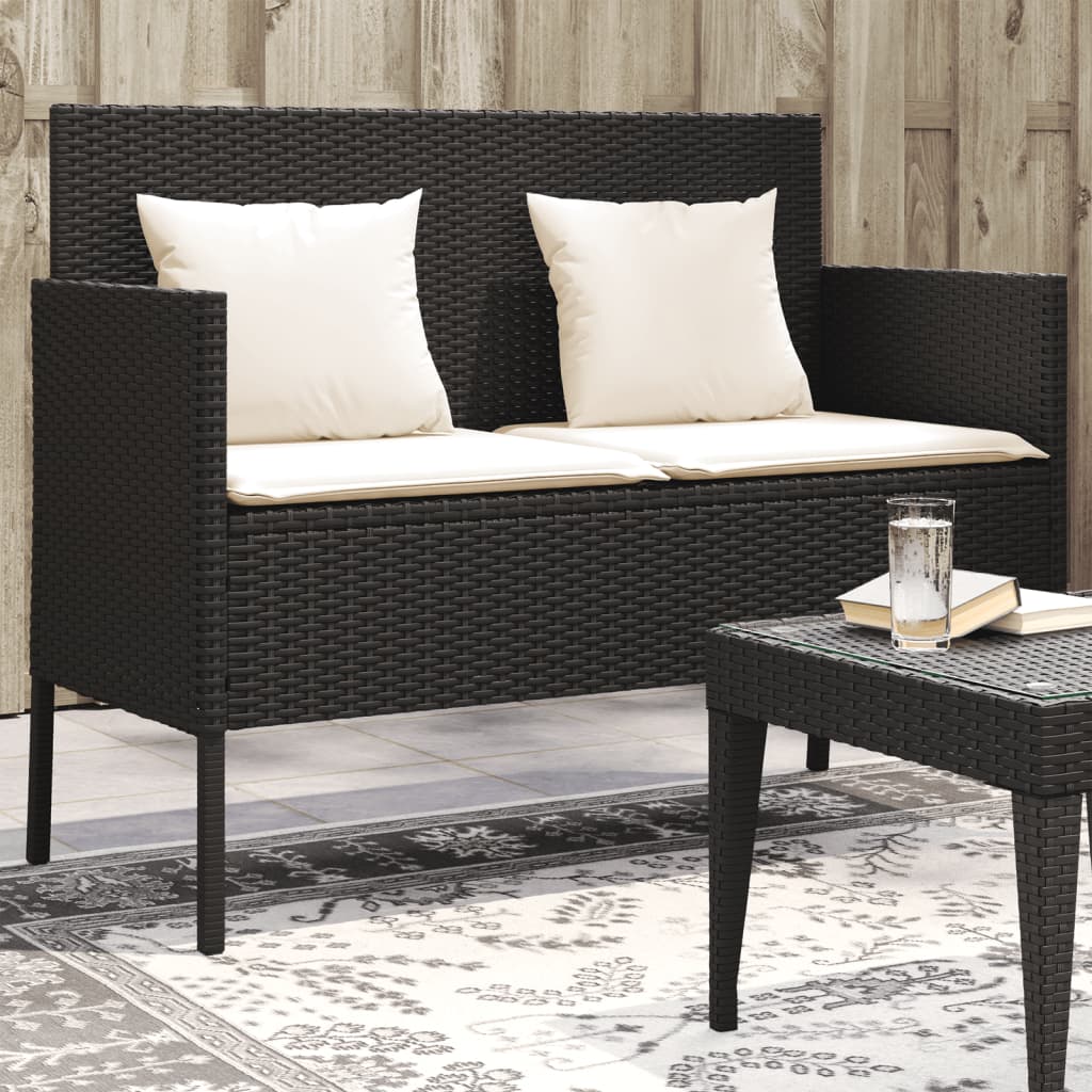 Banc de jardin avec coussins noir résine tressée