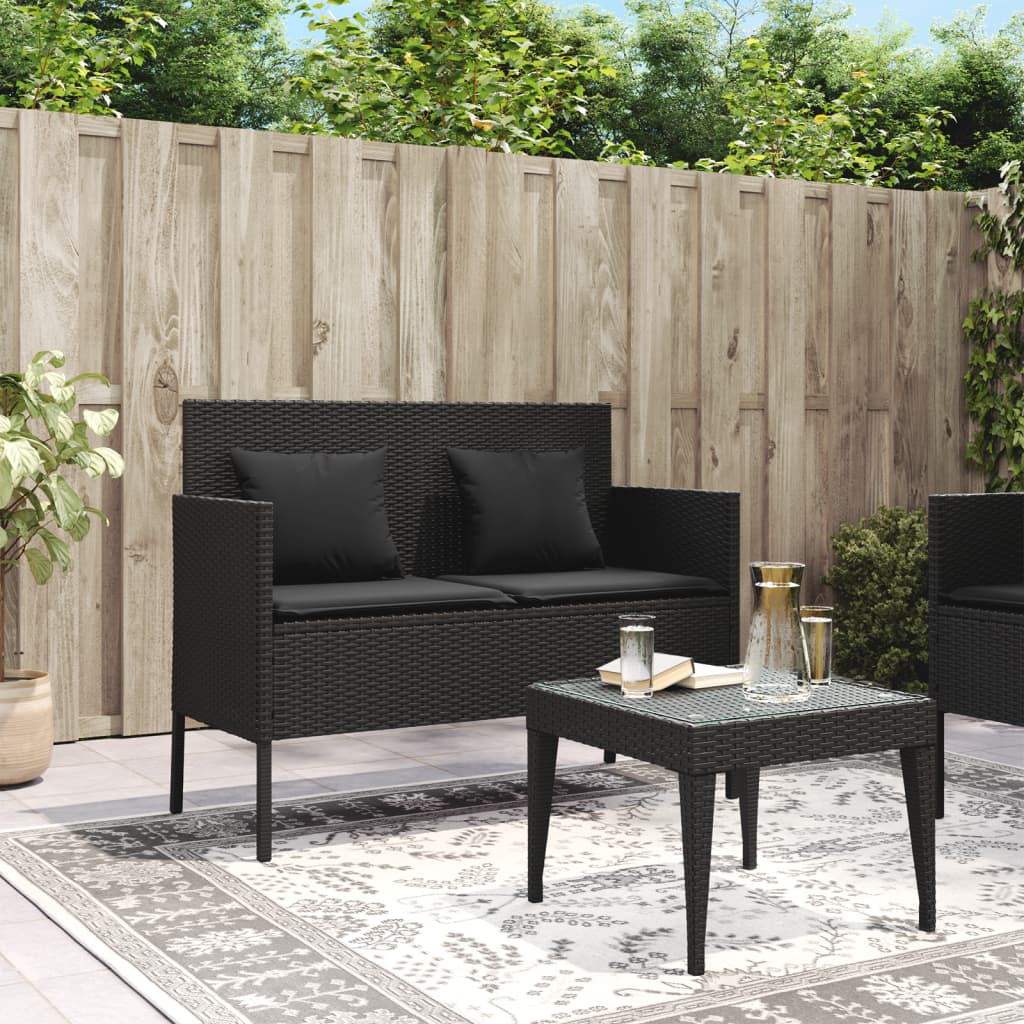 Banc de jardin avec coussins noir résine tressée