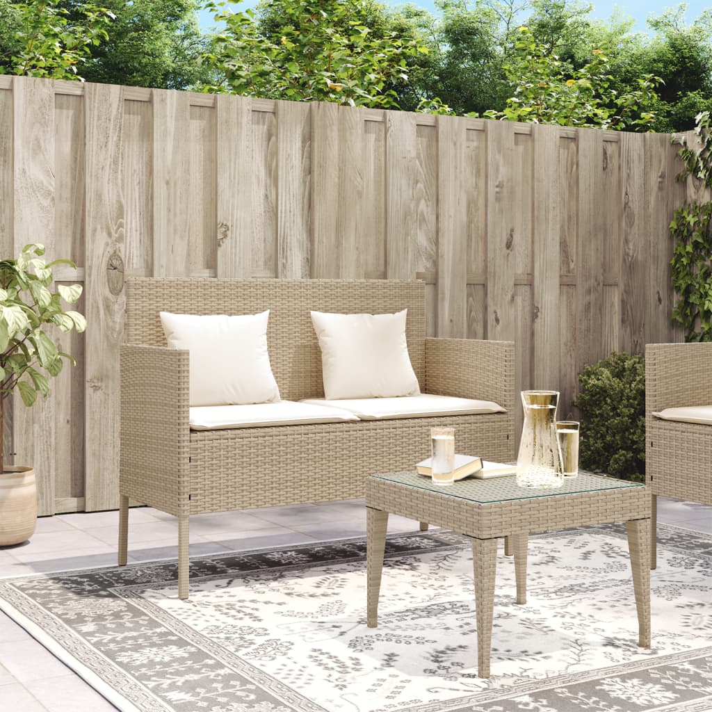 Banc de jardin avec coussins beige résine tressée