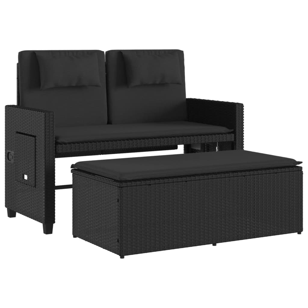 Banc inclinable de jardin avec coussins noir résine tressée