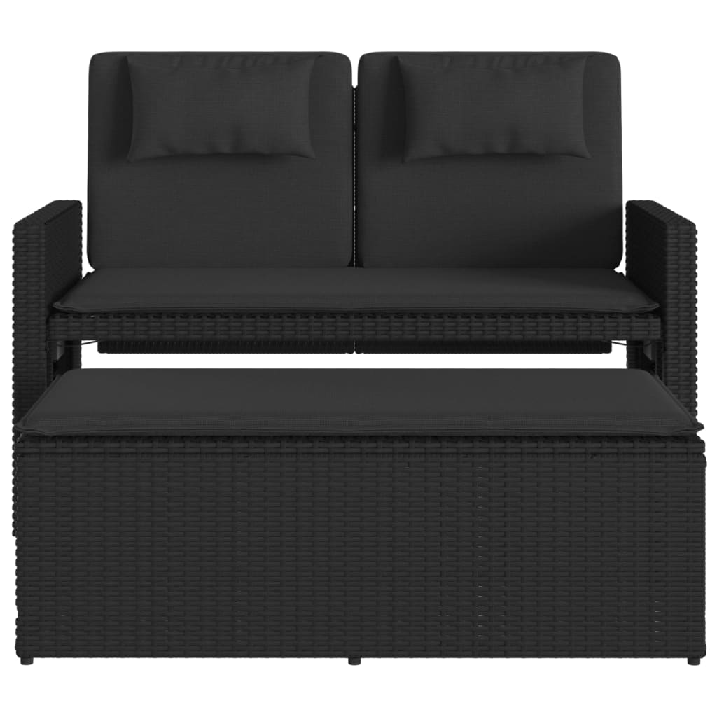 Banc inclinable de jardin avec coussins noir résine tressée