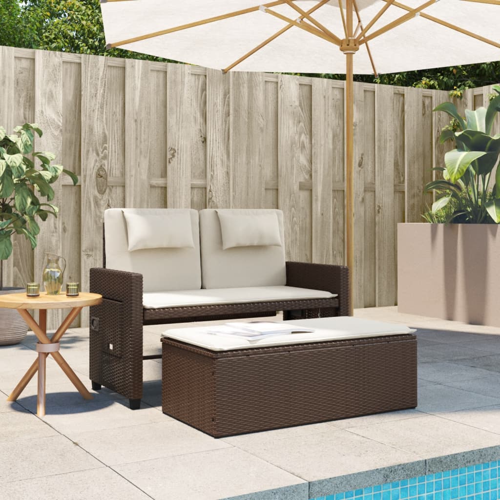 Banc inclinable de jardin avec coussins marron résine tressée