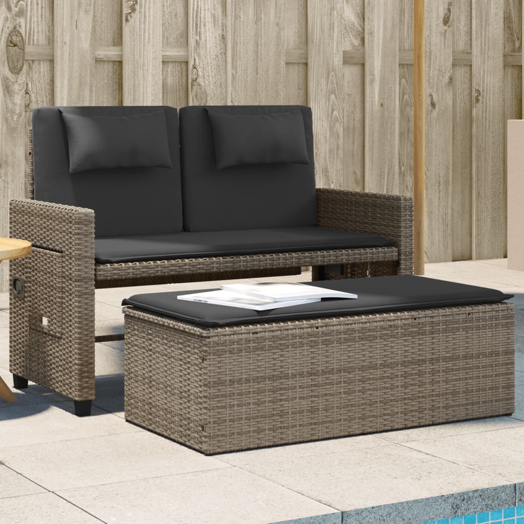 Banc inclinable de jardin avec coussins gris résine tressée