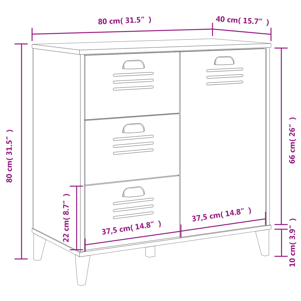 VIKEN weißes Sideboard 80x40x80 cm, Holzwerkstoff