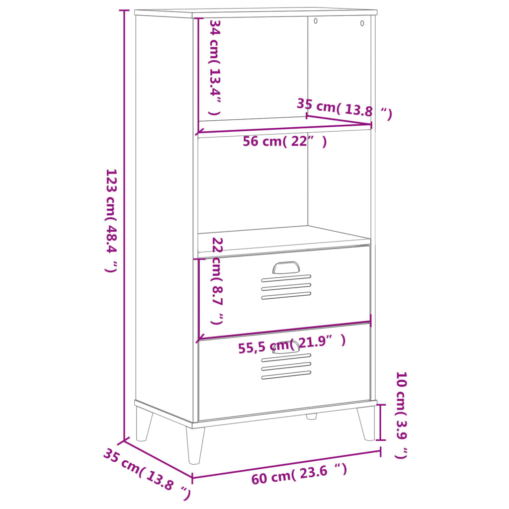 Bibliothèque VIKEN blanc 60x35x123 cm bois d'ingénierie