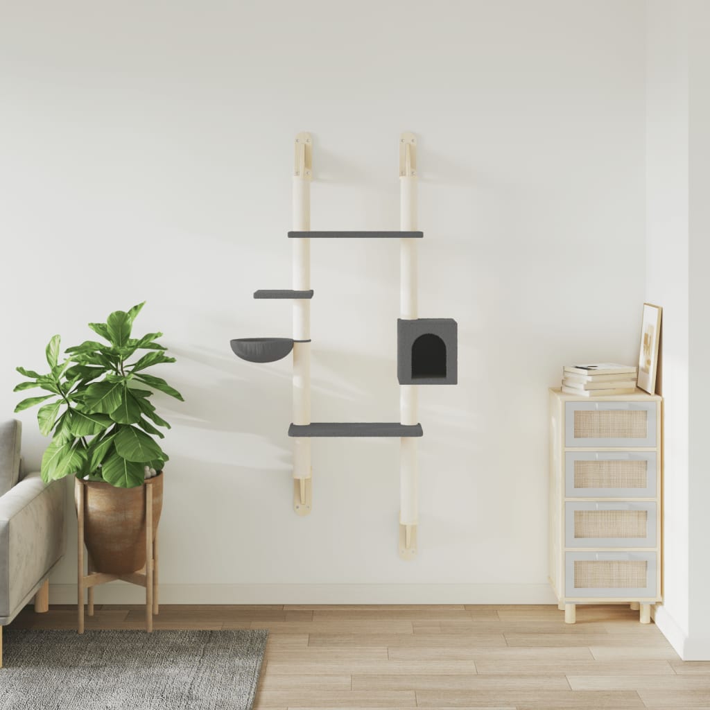 Wall-mounted cat tree with scratching post dark grey 180 cm