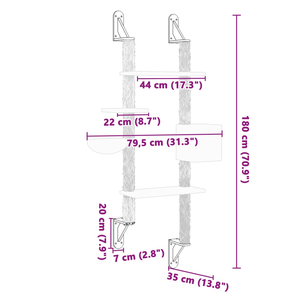 Wall-mounted cat tree with scratching post dark grey 180 cm