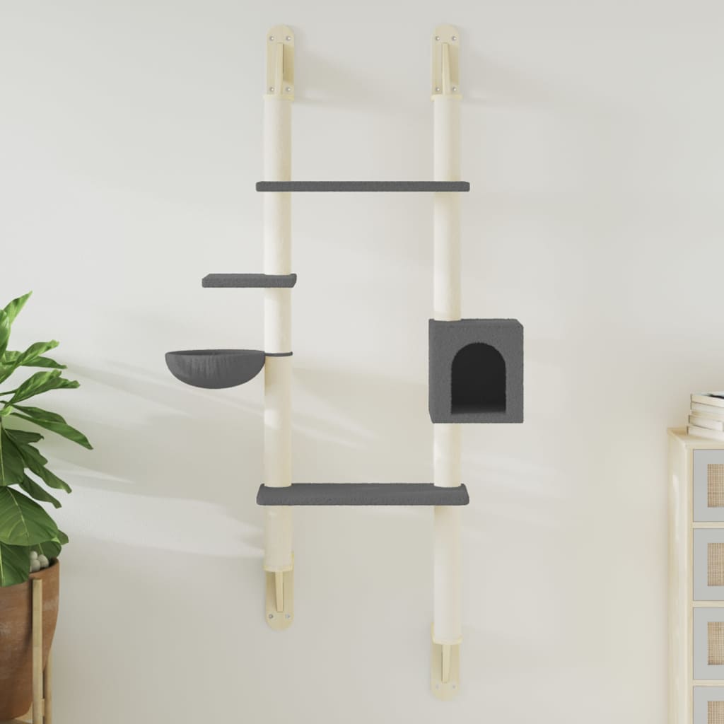 Wall-mounted cat tree with scratching post dark grey 180 cm