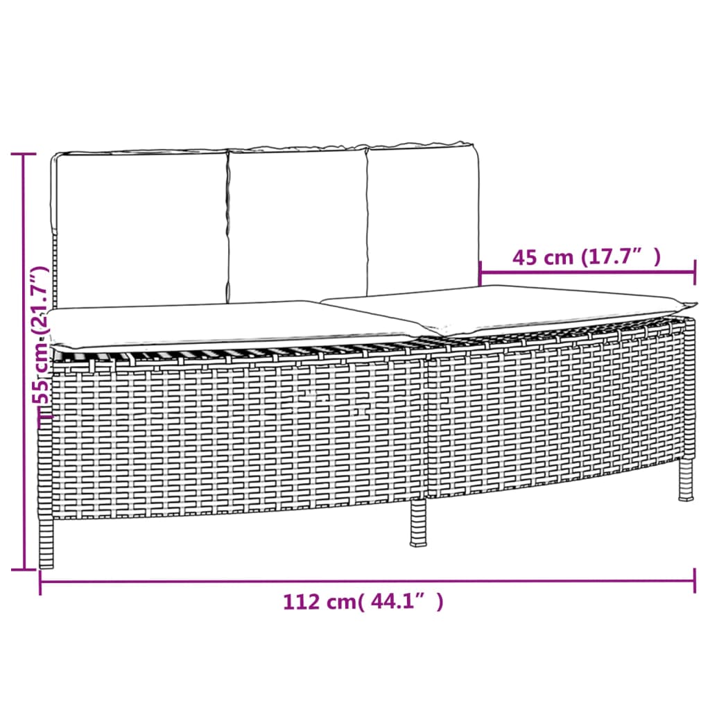 Bancs de spa avec coussins 2 pcs gris résine tressée