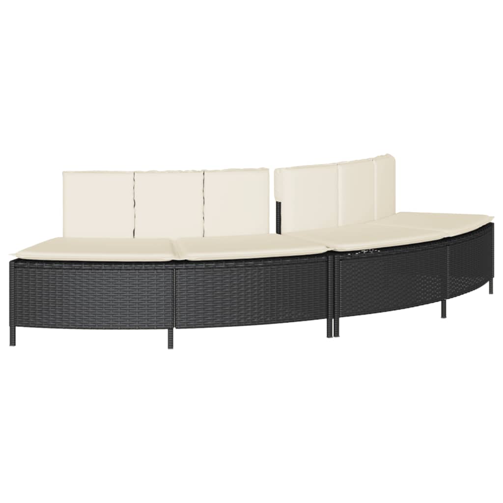 Bancs de spa avec coussins 2 pcs noir résine tressée