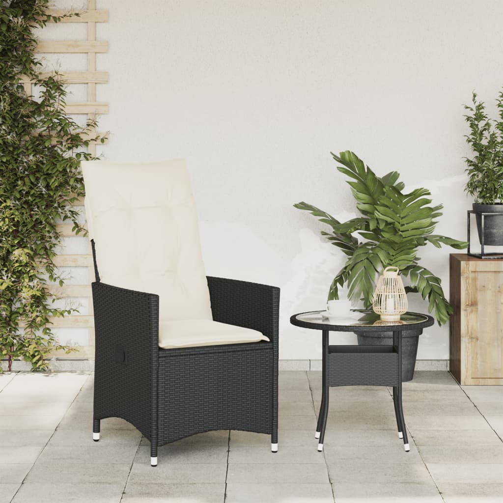 Chaise inclinable de jardin avec coussins noir résine tressée