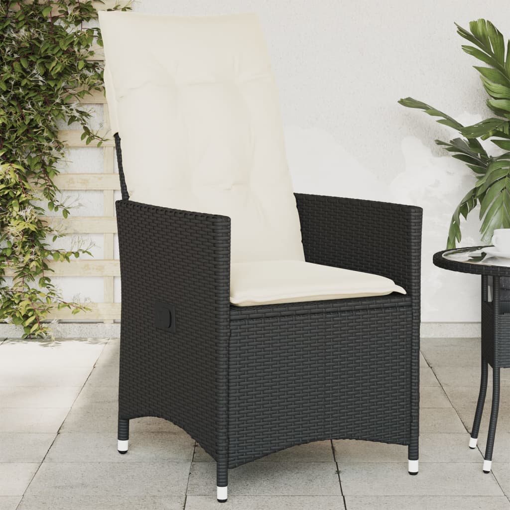 Chaise inclinable de jardin avec coussins noir résine tressée