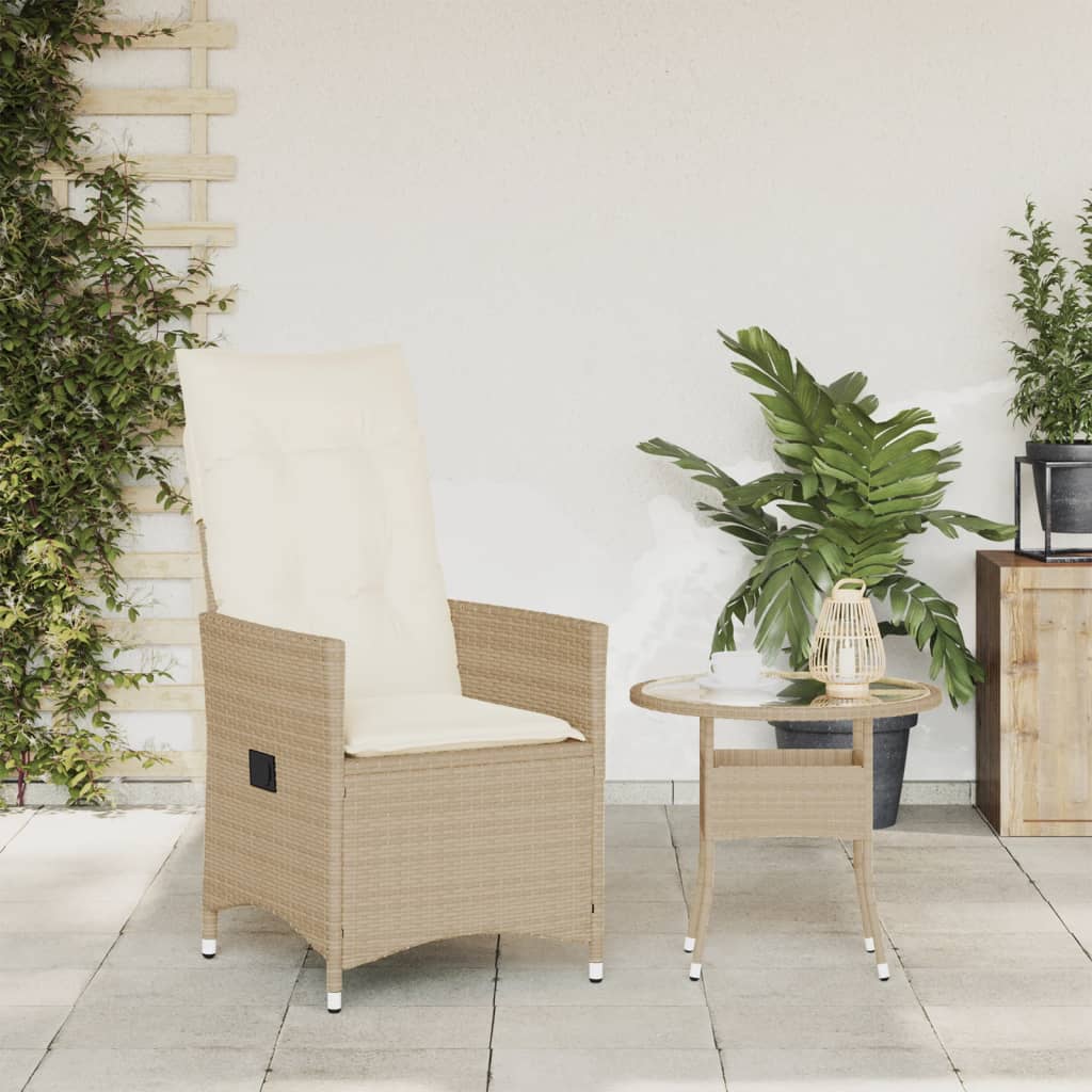 Chaise inclinable de jardin avec coussins beige résine tressée