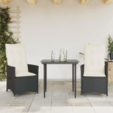 Chaises inclinables de jardin lot de 2 et coussins noir rotin