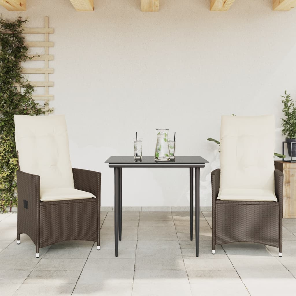 Chaises inclinables de jardin lot de 2 et coussins marron rotin