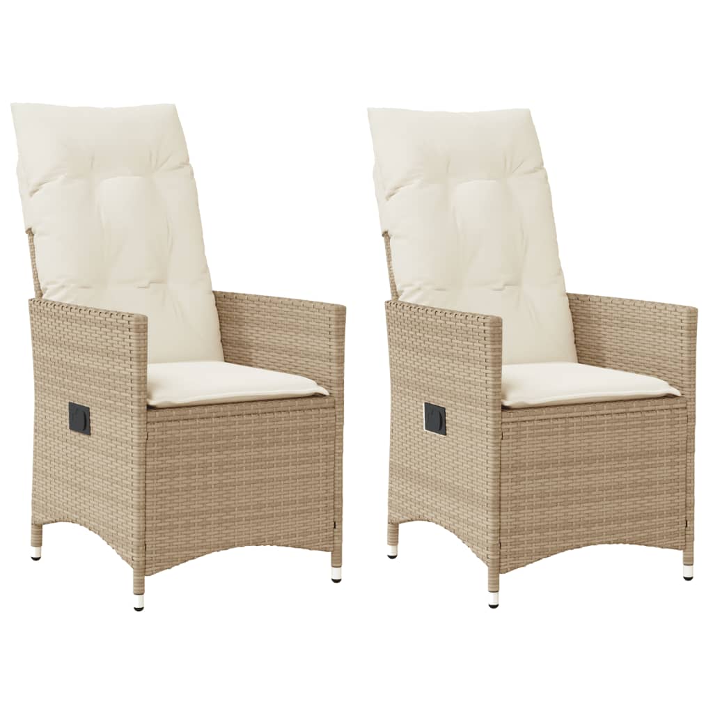 Chaises inclinables de jardin lot de 2 et coussins beige rotin