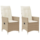 Chaises inclinables de jardin lot de 2 et coussins beige rotin