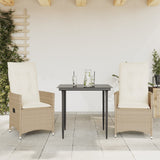 Chaises inclinables de jardin lot de 2 et coussins beige rotin