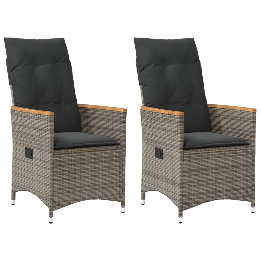 Chaises inclinables de jardin lot de 2 et coussins gris rotin