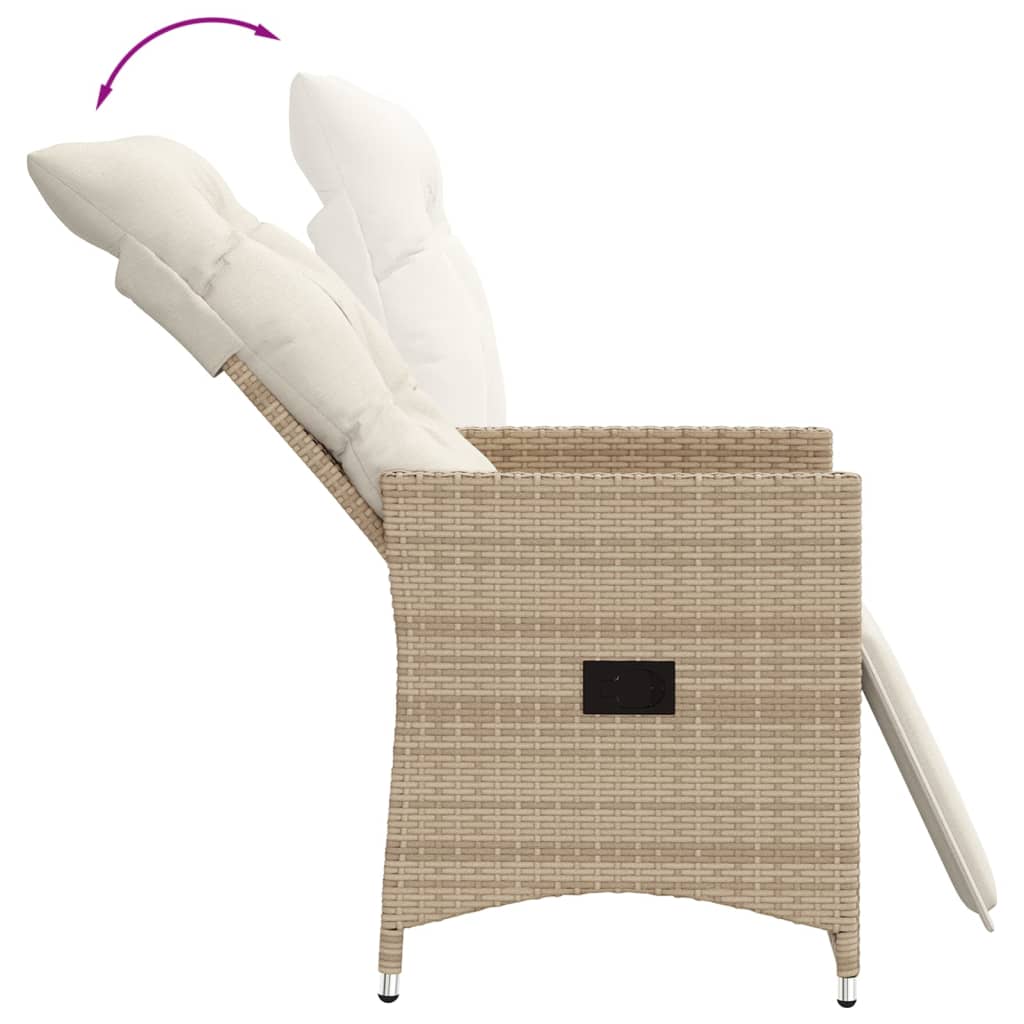 Chaise inclinable de jardin avec coussins beige résine tressée