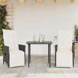 Chaises inclinables de jardin lot de 2 et coussins noir rotin