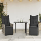 Chaises inclinables de jardin lot de 2 et coussins gris rotin