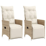 Chaises inclinables de jardin lot de 2 et coussins beige rotin