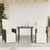 Chaises inclinables de jardin lot de 2 et coussins noir rotin