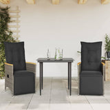 Chaises inclinables de jardin lot de 2 et coussins gris rotin