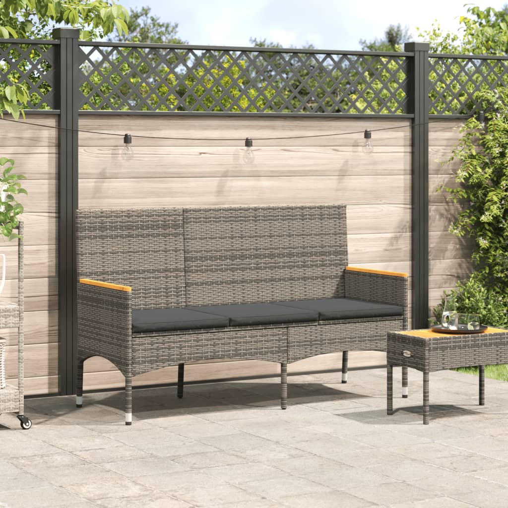 3-seater garden bench with grey resin wicker cushions