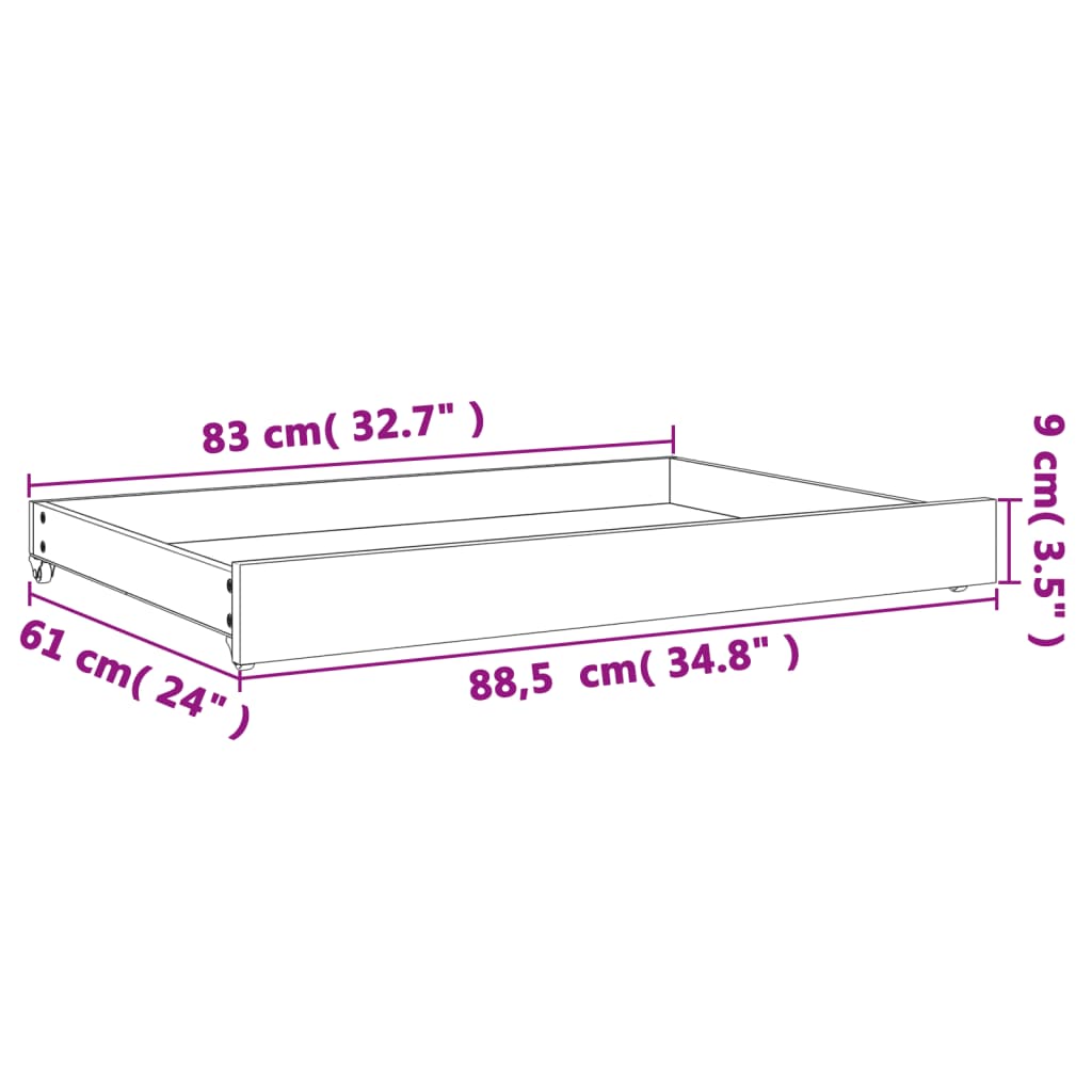 Tiroirs de lit de jour 2 pcs cire marron bois de pin massif