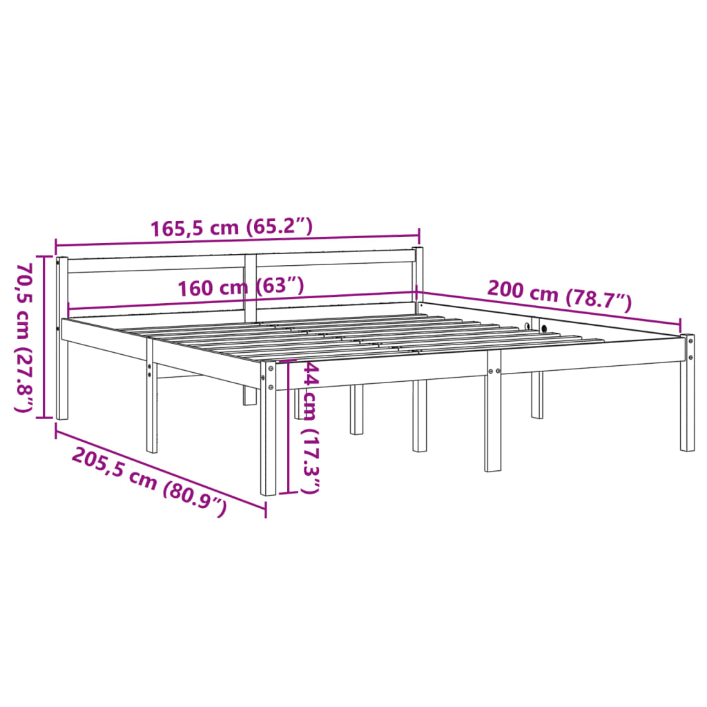 Seniorenbett ohne Matratze 160x200 cm aus massivem Kiefernholz