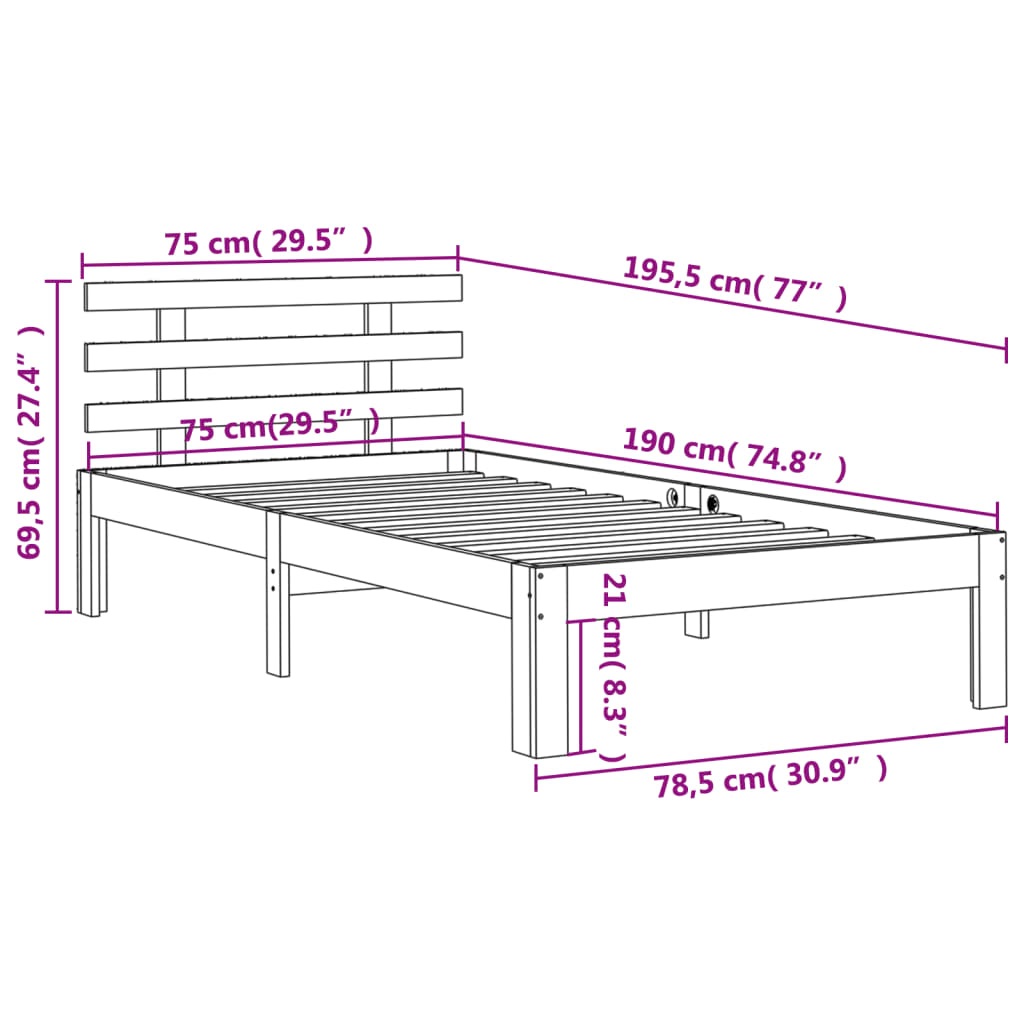 Cadre de lit avec tête de lit cire marron 75x190 cm bois de pin