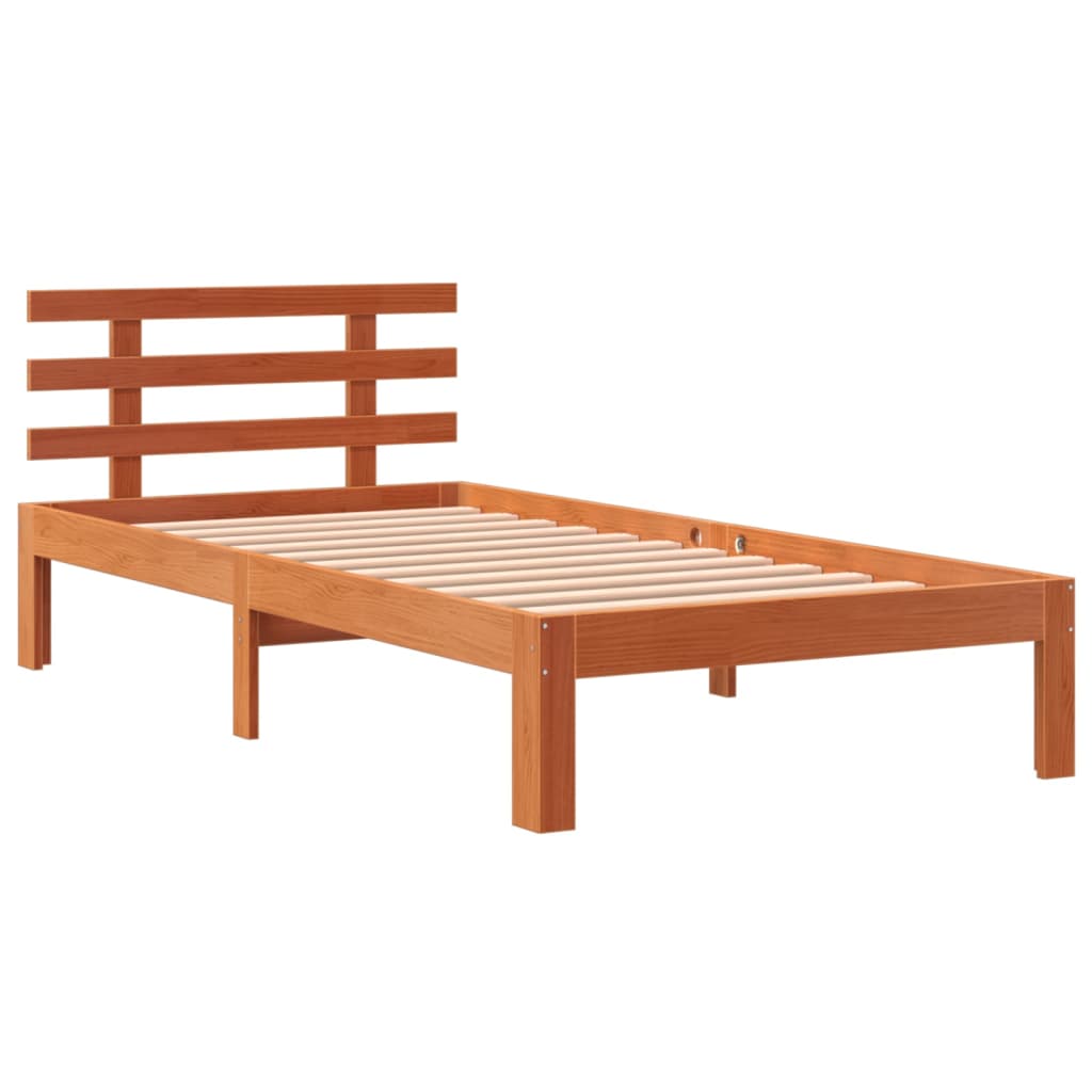 Bed frame with brown wax headboard 90x190 cm pine wood