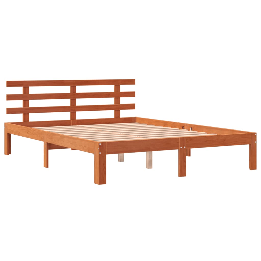 Bed frame with headboard wax brown 120x190cm pine wood