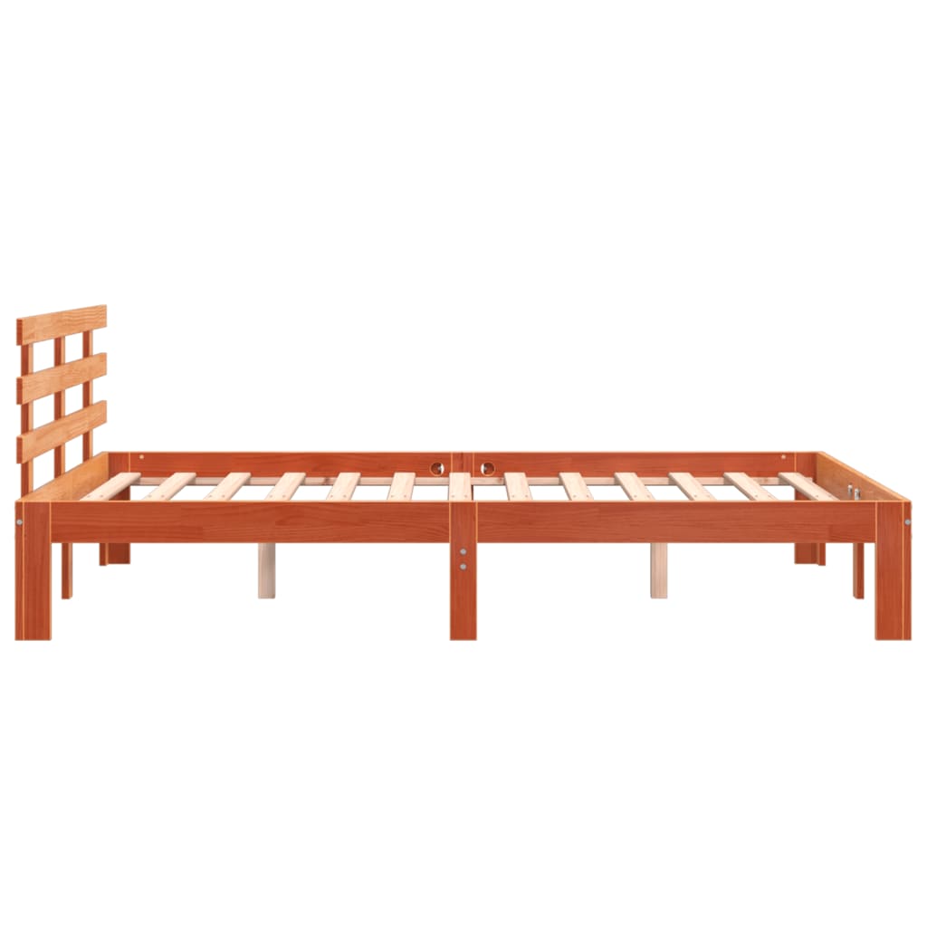 Bed frame with headboard wax brown 120x190cm pine wood