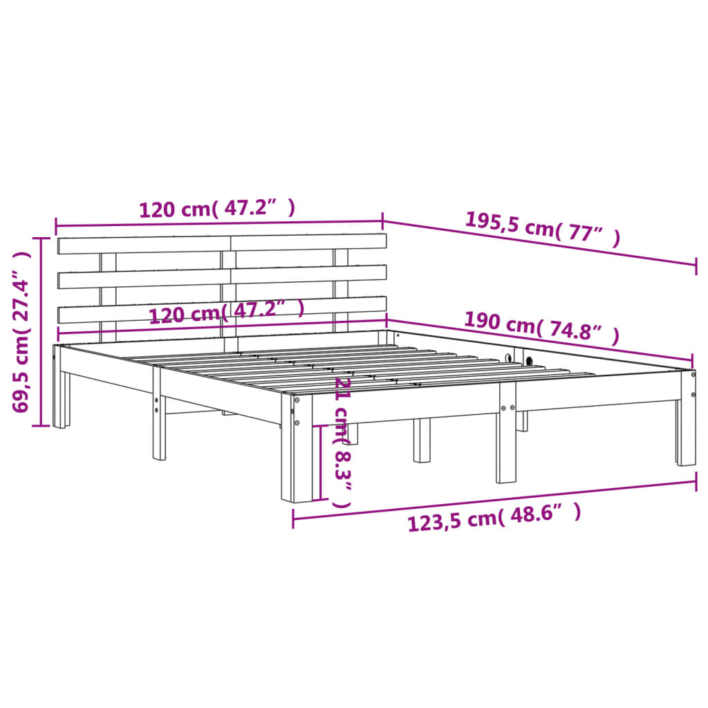 Bed frame with headboard wax brown 120x190cm pine wood