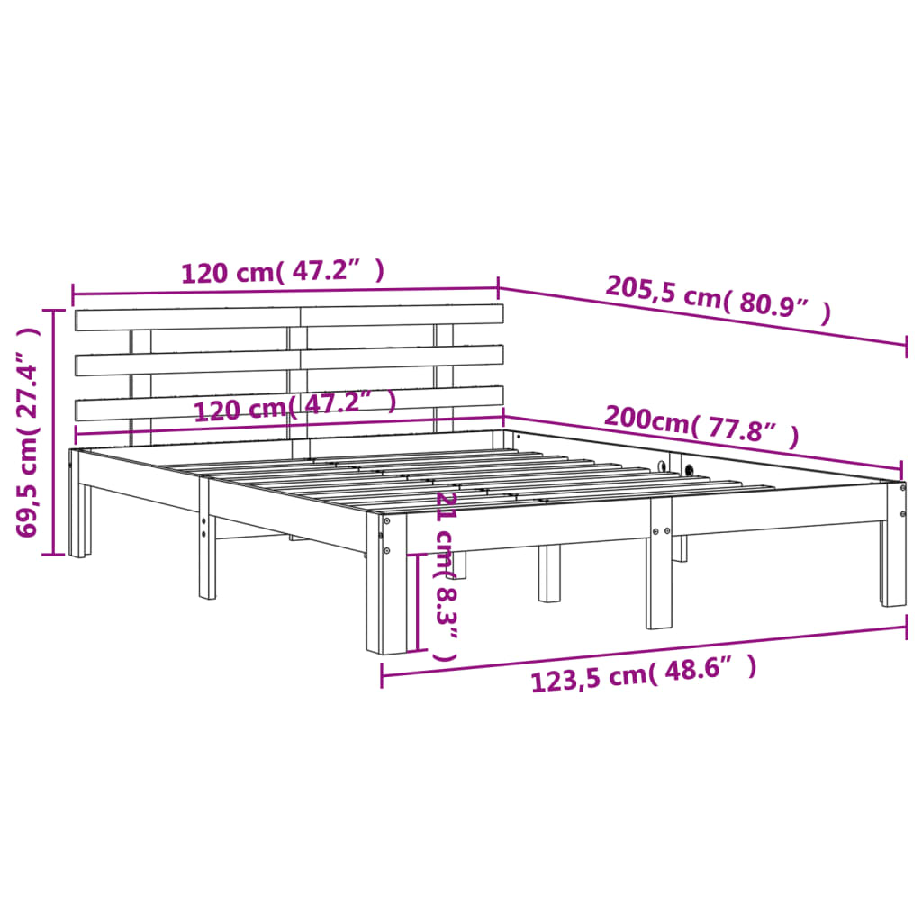 Braunes Wachsbettgestell und Kopfteil 120x200 cm aus Kiefernholz