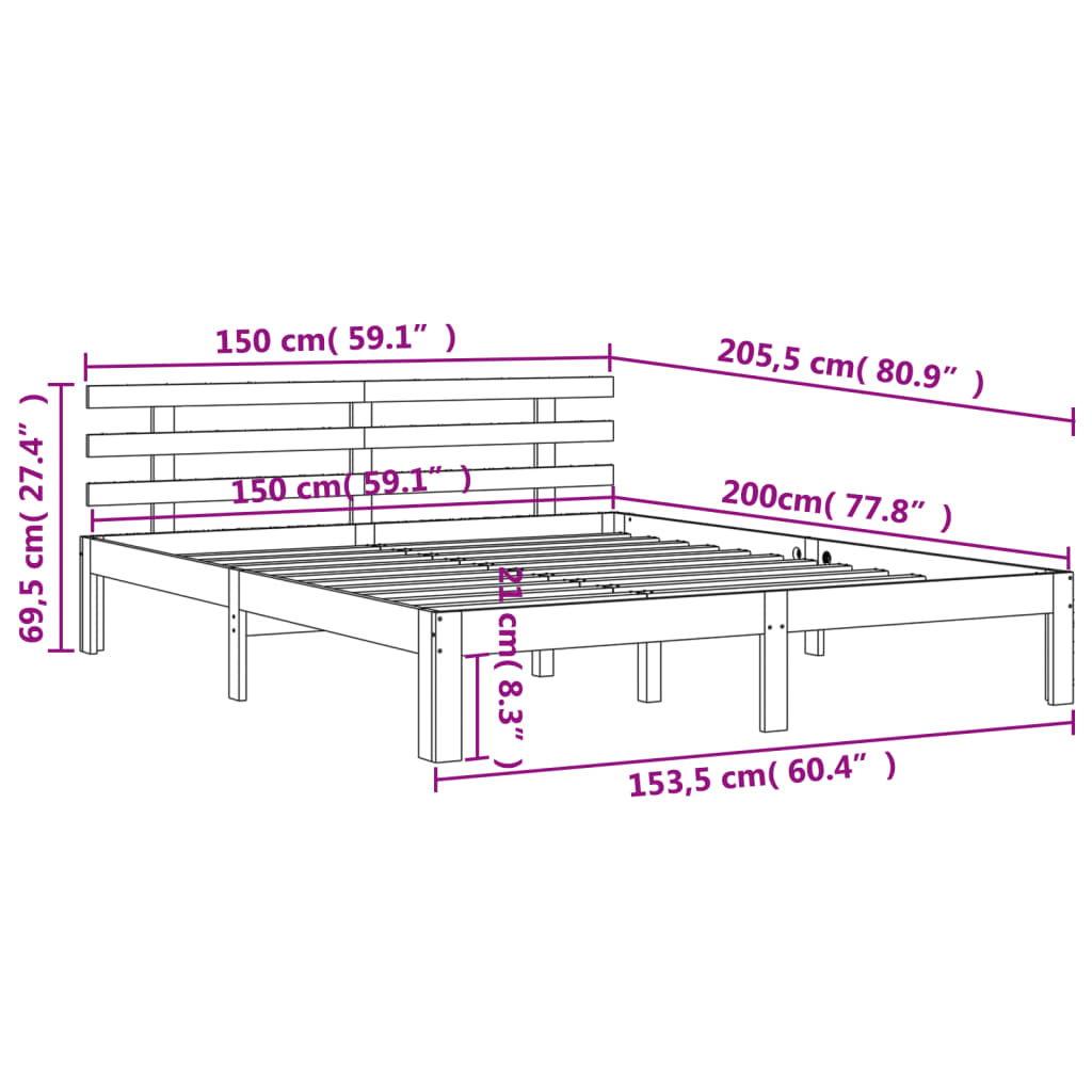 Cadre de lit et tête de lit cire marron 150x200 cm bois de pin