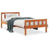 Bed frame with brown wax headboard 75x190 cm pine wood