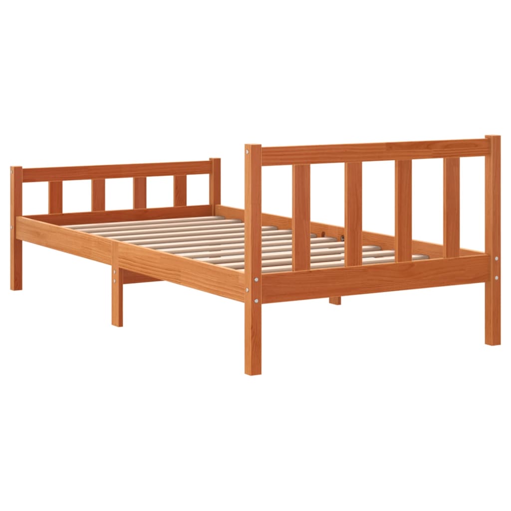 Bed frame with brown wax headboard 75x190 cm pine wood