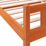 Bed frame with brown wax headboard 75x190 cm pine wood