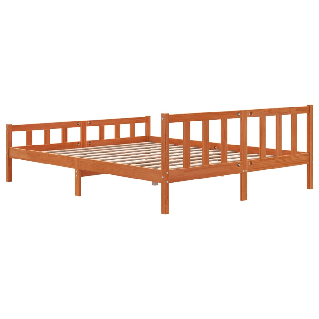 Brown wax bed frame and headboard 160x200 cm pine wood