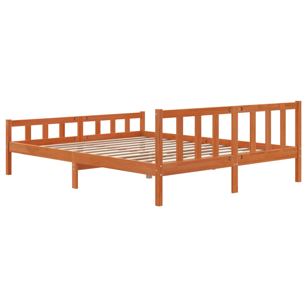 Brown wax bed frame and headboard 180x200 cm pine wood