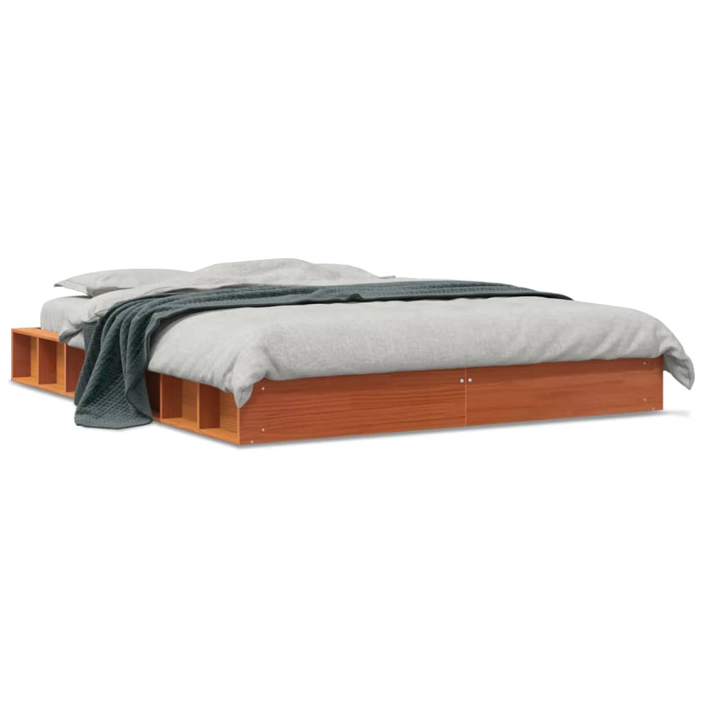 Cadre de lit sans matelas cire marron 160x200cm bois pin massif