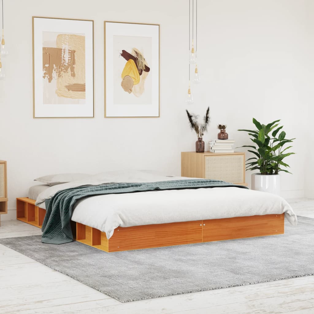 Cadre de lit sans matelas cire marron 160x200cm bois pin massif