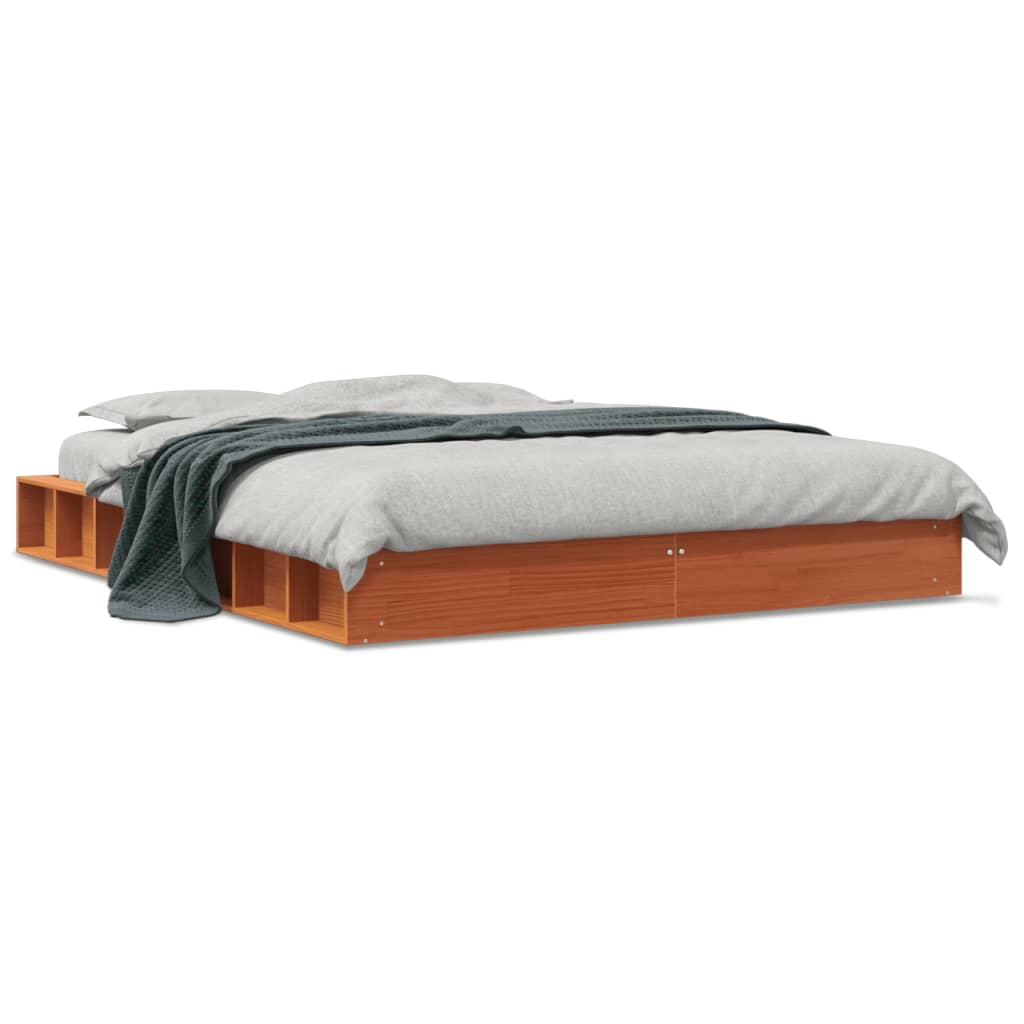 Cadre de lit sans matelas cire marron 150x200cm bois pin massif