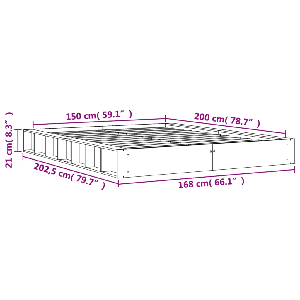 Cadre de lit sans matelas cire marron 150x200cm bois pin massif