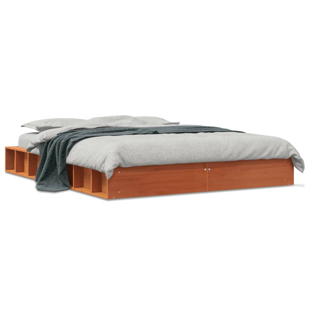 Cadre de lit sans matelas cire marron 140x200cm bois pin massif